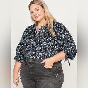 Old Navy Oversized Ditsy-Floral Corduroy Tie-Sleeve Top Size XL